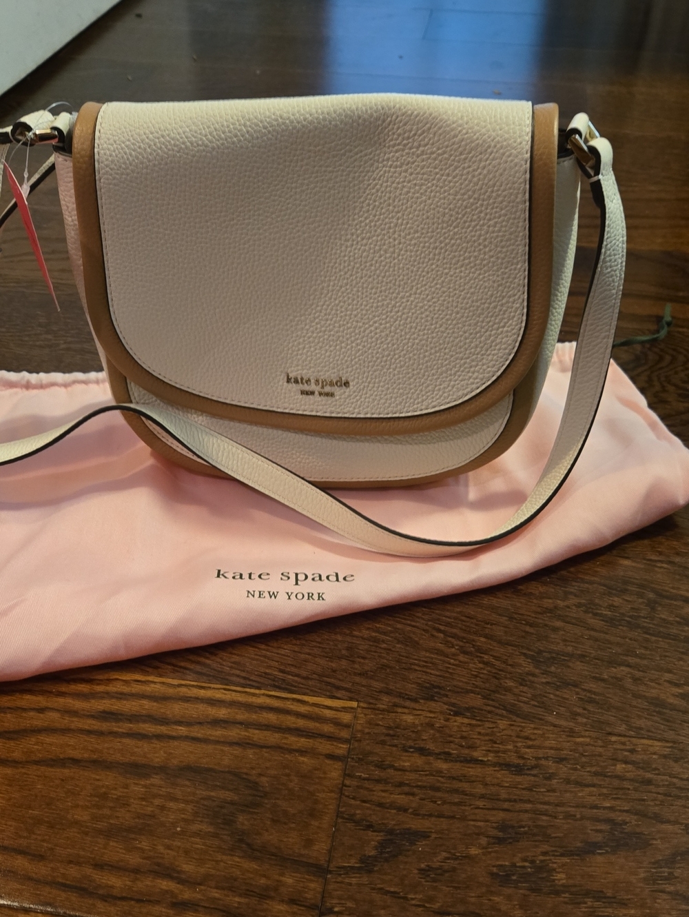 kate spade Roulette In Parchment Pebbled Leather Crossbody Saddle Bag